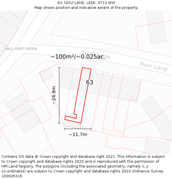 63, NOVI LANE, LEEK, ST13 6NY: Plot and title map