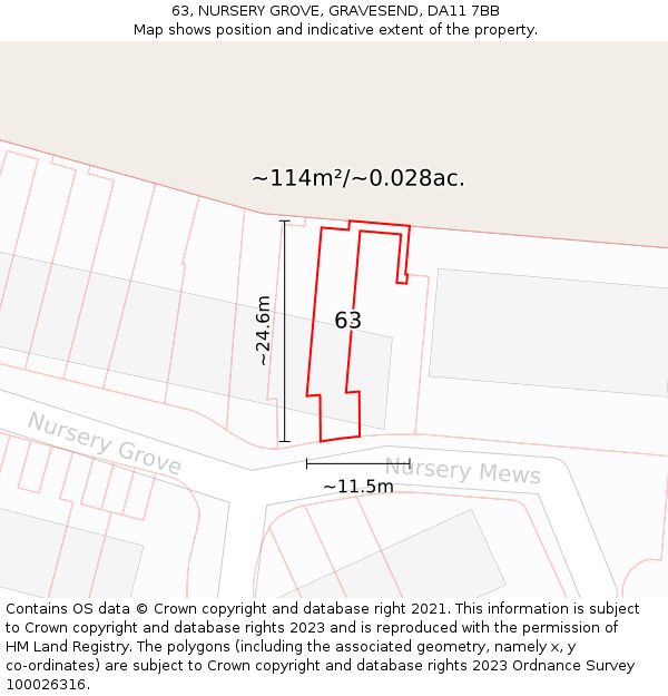 63, NURSERY GROVE, GRAVESEND, DA11 7BB: Plot and title map