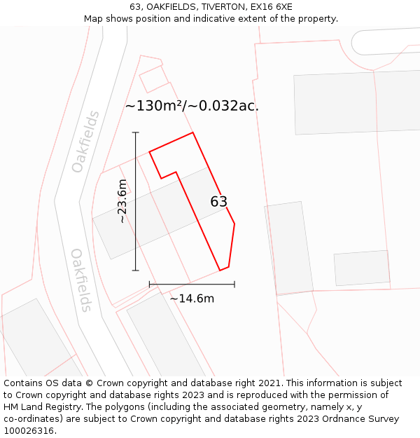 63, OAKFIELDS, TIVERTON, EX16 6XE: Plot and title map
