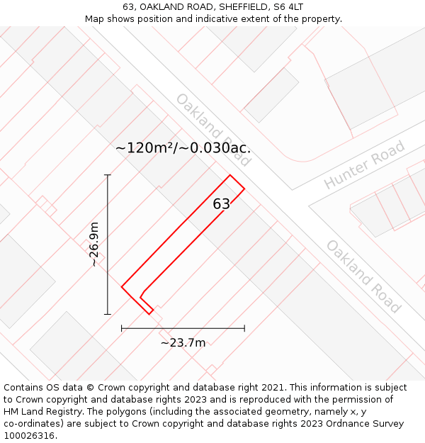 63, OAKLAND ROAD, SHEFFIELD, S6 4LT: Plot and title map