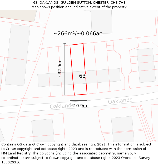 63, OAKLANDS, GUILDEN SUTTON, CHESTER, CH3 7HE: Plot and title map