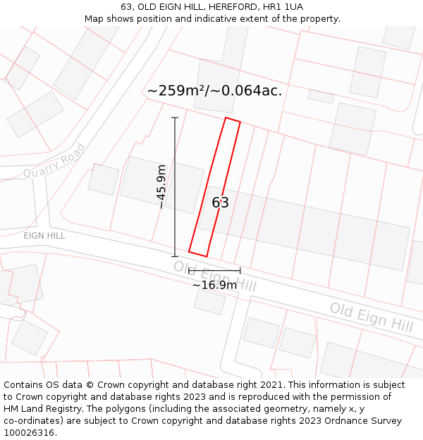 63, OLD EIGN HILL, HEREFORD, HR1 1UA: Plot and title map