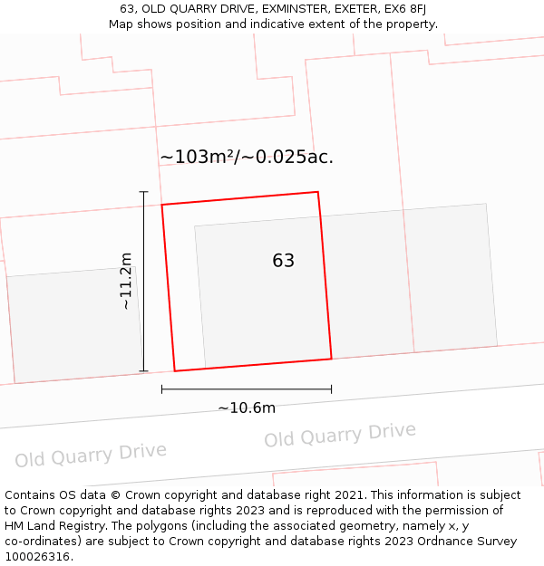 63, OLD QUARRY DRIVE, EXMINSTER, EXETER, EX6 8FJ: Plot and title map