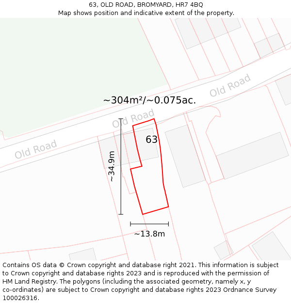 63, OLD ROAD, BROMYARD, HR7 4BQ: Plot and title map