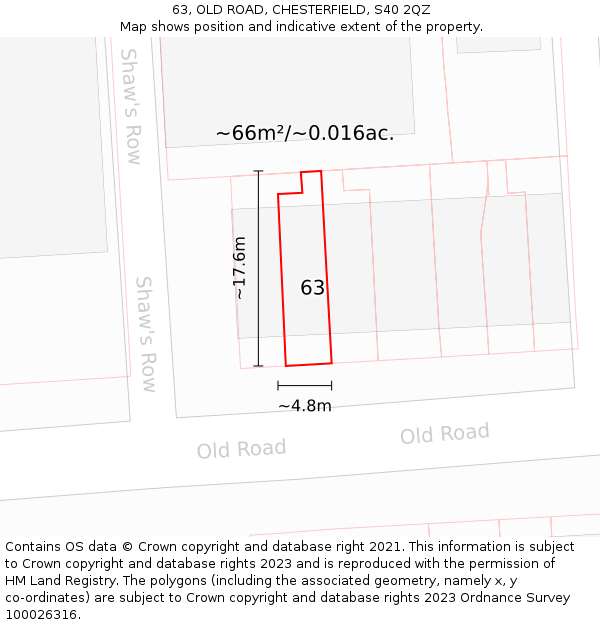 63, OLD ROAD, CHESTERFIELD, S40 2QZ: Plot and title map