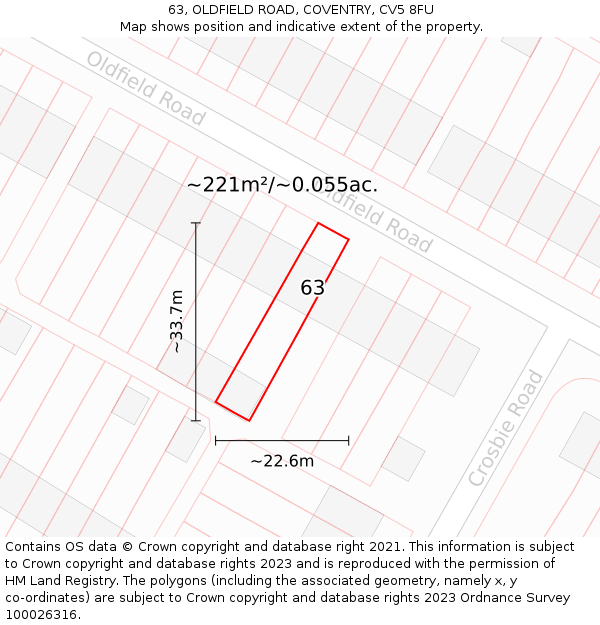 63, OLDFIELD ROAD, COVENTRY, CV5 8FU: Plot and title map