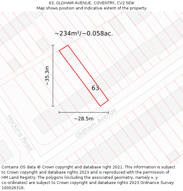 63, OLDHAM AVENUE, COVENTRY, CV2 5EW: Plot and title map