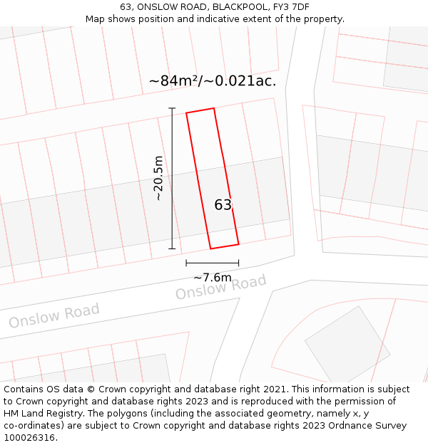 63, ONSLOW ROAD, BLACKPOOL, FY3 7DF: Plot and title map