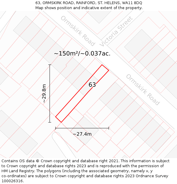 63, ORMSKIRK ROAD, RAINFORD, ST. HELENS, WA11 8DQ: Plot and title map