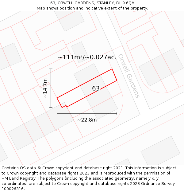 63, ORWELL GARDENS, STANLEY, DH9 6QA: Plot and title map