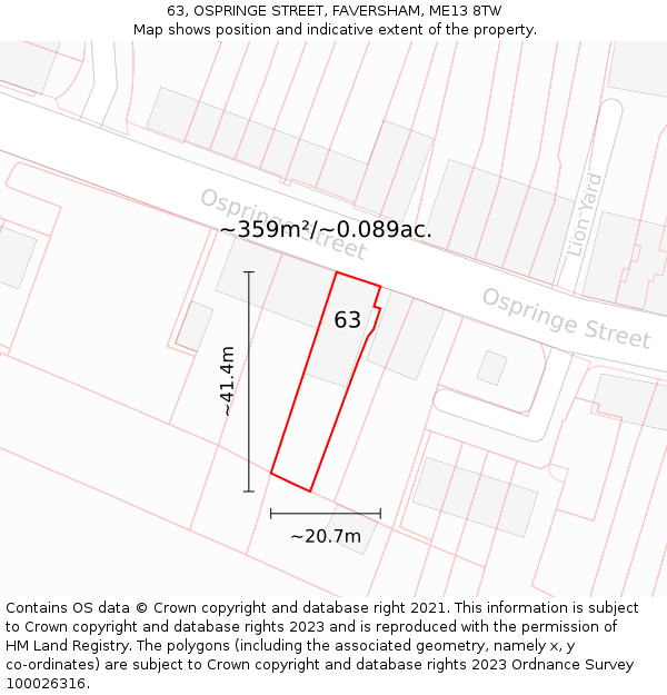 63, OSPRINGE STREET, FAVERSHAM, ME13 8TW: Plot and title map