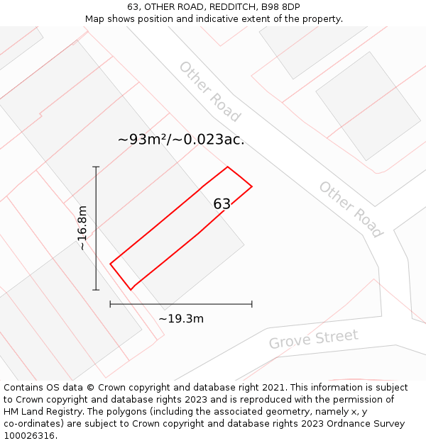 63, OTHER ROAD, REDDITCH, B98 8DP: Plot and title map