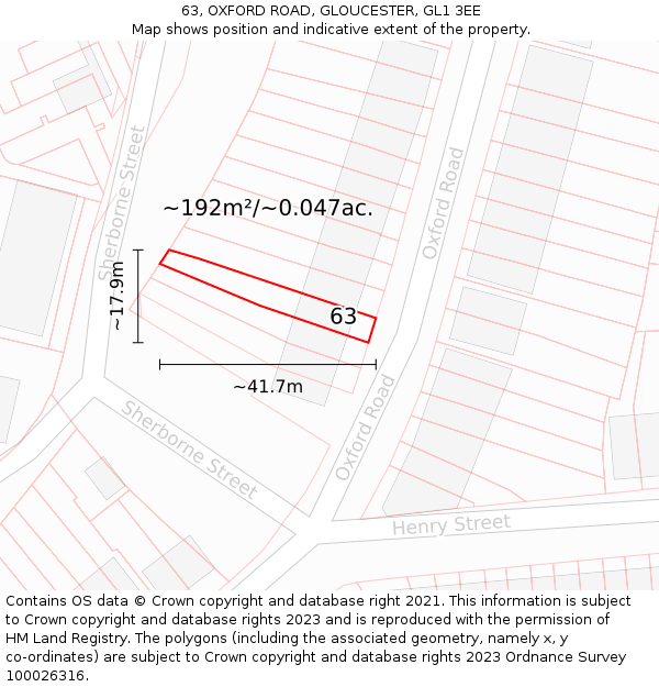 63, OXFORD ROAD, GLOUCESTER, GL1 3EE: Plot and title map