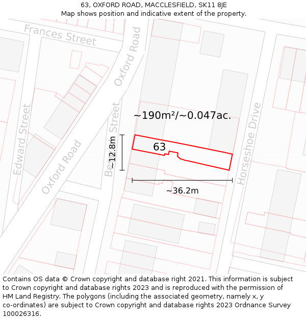63, OXFORD ROAD, MACCLESFIELD, SK11 8JE: Plot and title map
