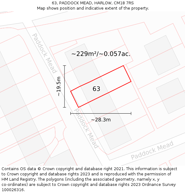 63, PADDOCK MEAD, HARLOW, CM18 7RS: Plot and title map