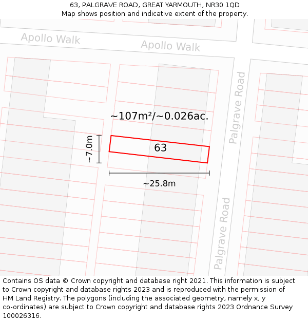 63, PALGRAVE ROAD, GREAT YARMOUTH, NR30 1QD: Plot and title map