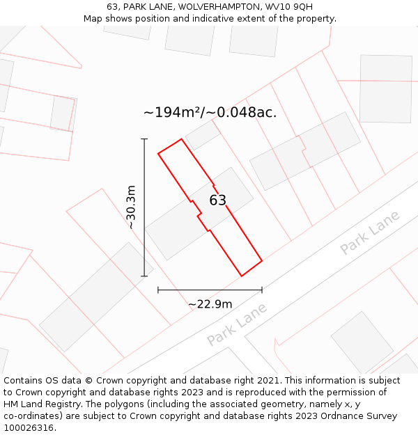 63, PARK LANE, WOLVERHAMPTON, WV10 9QH: Plot and title map