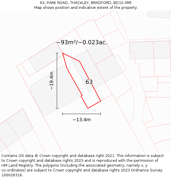 63, PARK ROAD, THACKLEY, BRADFORD, BD10 0RR: Plot and title map