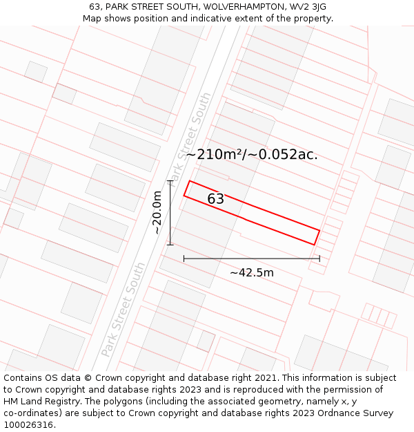 63, PARK STREET SOUTH, WOLVERHAMPTON, WV2 3JG: Plot and title map