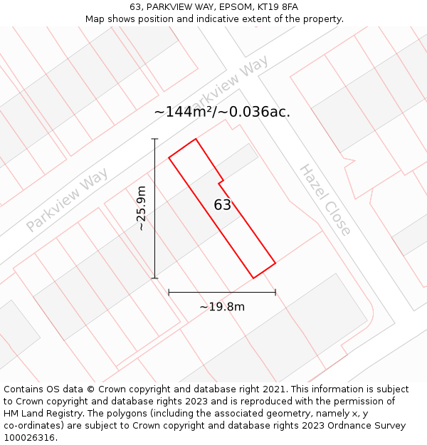 63, PARKVIEW WAY, EPSOM, KT19 8FA: Plot and title map