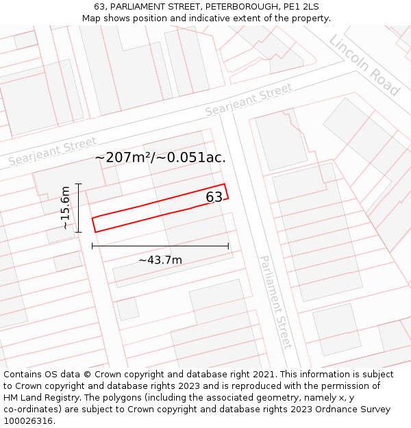 63, PARLIAMENT STREET, PETERBOROUGH, PE1 2LS: Plot and title map