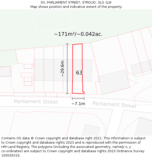 63, PARLIAMENT STREET, STROUD, GL5 1LW: Plot and title map