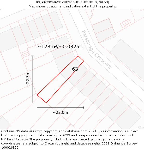 63, PARSONAGE CRESCENT, SHEFFIELD, S6 5BJ: Plot and title map