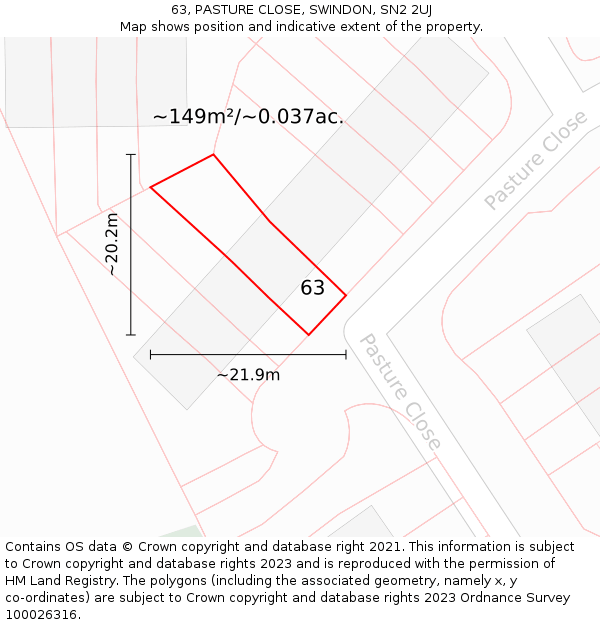 63, PASTURE CLOSE, SWINDON, SN2 2UJ: Plot and title map