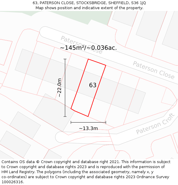 63, PATERSON CLOSE, STOCKSBRIDGE, SHEFFIELD, S36 1JQ: Plot and title map