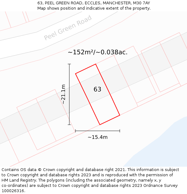 63, PEEL GREEN ROAD, ECCLES, MANCHESTER, M30 7AY: Plot and title map