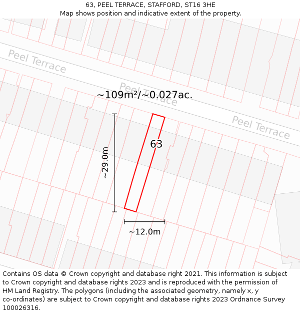 63, PEEL TERRACE, STAFFORD, ST16 3HE: Plot and title map