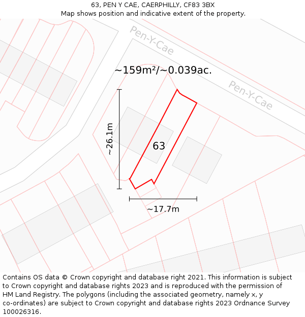 63, PEN Y CAE, CAERPHILLY, CF83 3BX: Plot and title map