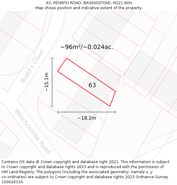 63, PENRITH ROAD, BASINGSTOKE, RG21 8XN: Plot and title map