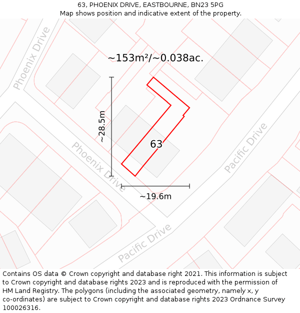 63, PHOENIX DRIVE, EASTBOURNE, BN23 5PG: Plot and title map