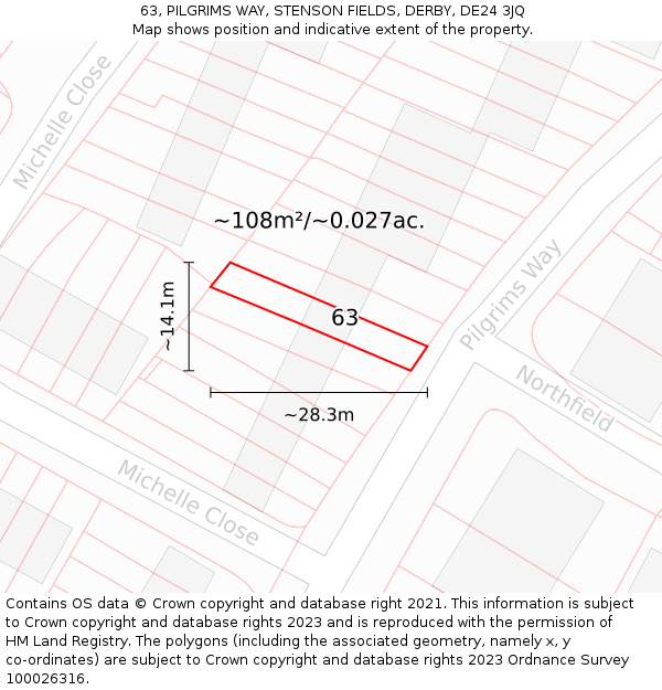 63, PILGRIMS WAY, STENSON FIELDS, DERBY, DE24 3JQ: Plot and title map