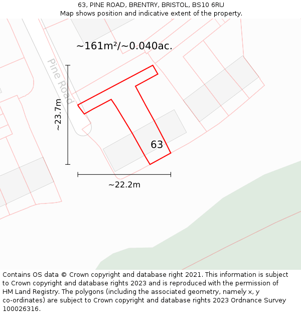 63, PINE ROAD, BRENTRY, BRISTOL, BS10 6RU: Plot and title map