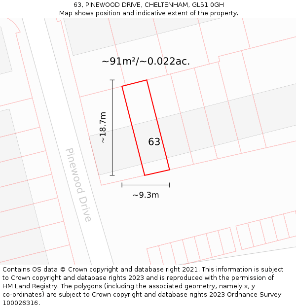 63, PINEWOOD DRIVE, CHELTENHAM, GL51 0GH: Plot and title map