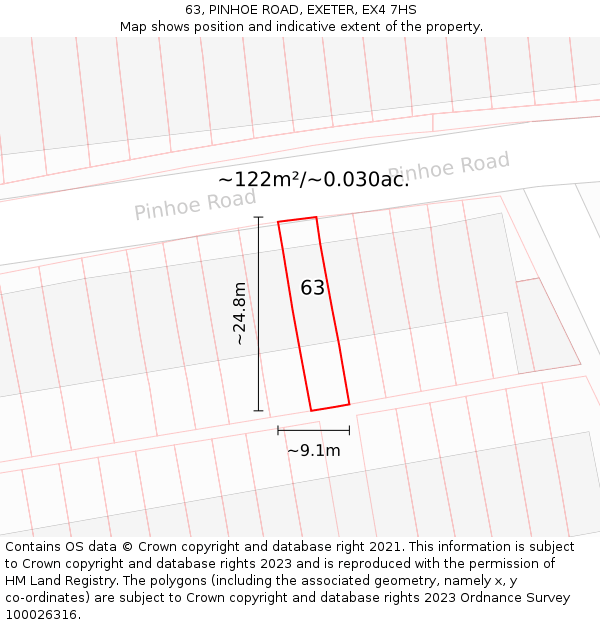63, PINHOE ROAD, EXETER, EX4 7HS: Plot and title map
