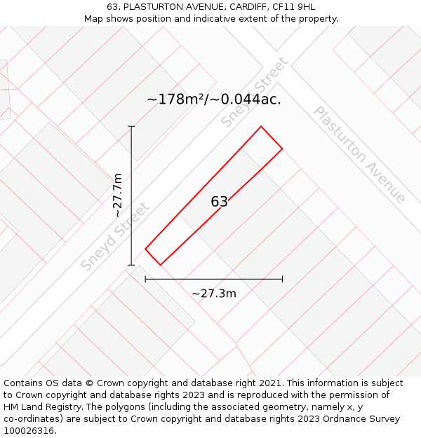 63, PLASTURTON AVENUE, CARDIFF, CF11 9HL: Plot and title map