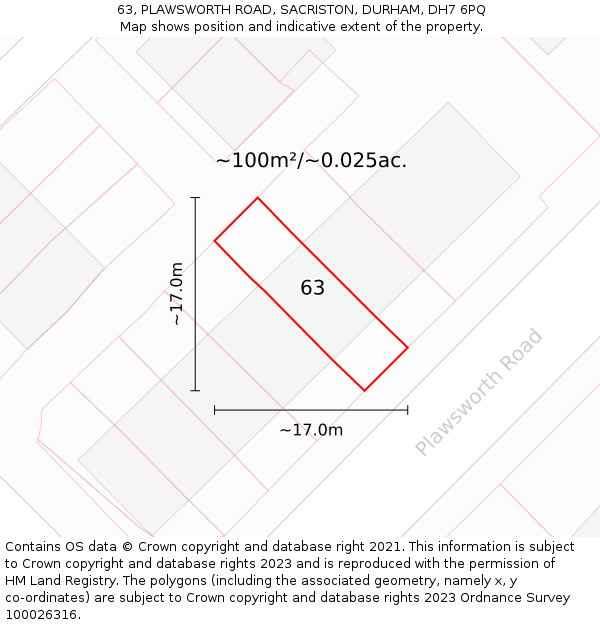 63, PLAWSWORTH ROAD, SACRISTON, DURHAM, DH7 6PQ: Plot and title map