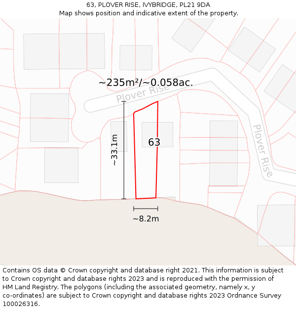 63, PLOVER RISE, IVYBRIDGE, PL21 9DA: Plot and title map