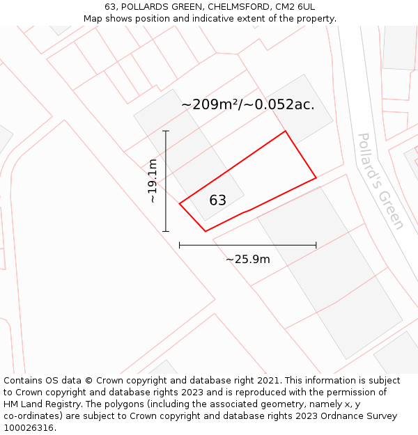 63, POLLARDS GREEN, CHELMSFORD, CM2 6UL: Plot and title map