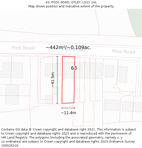 63, POOL ROAD, OTLEY, LS21 1HL: Plot and title map