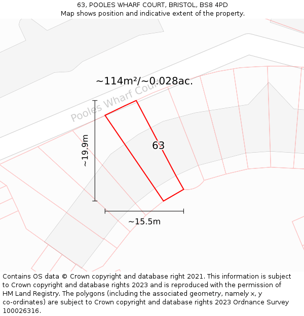 63, POOLES WHARF COURT, BRISTOL, BS8 4PD: Plot and title map