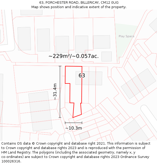 63, PORCHESTER ROAD, BILLERICAY, CM12 0UG: Plot and title map
