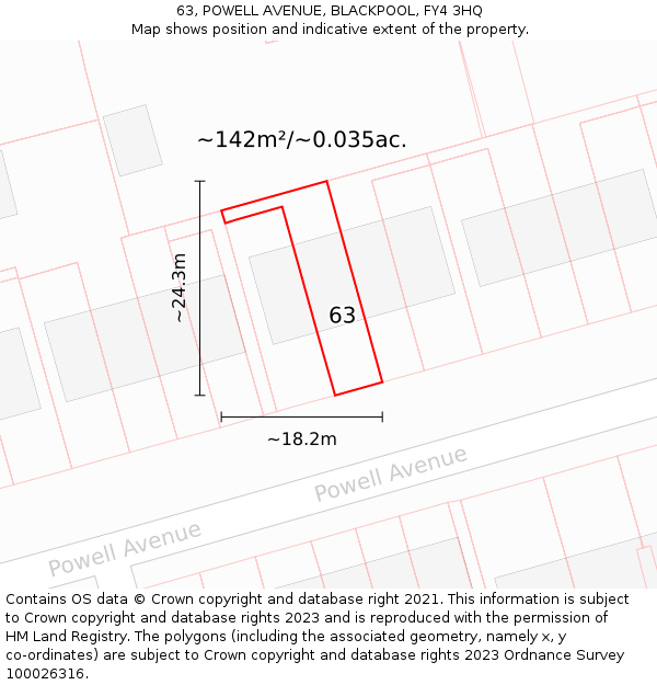 63, POWELL AVENUE, BLACKPOOL, FY4 3HQ: Plot and title map