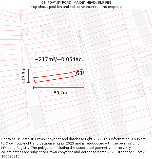 63, POWNEY ROAD, MAIDENHEAD, SL6 6EG: Plot and title map