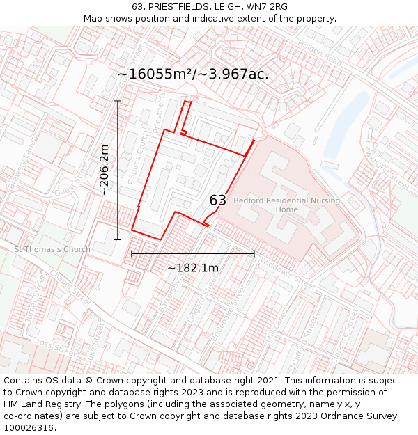 63, PRIESTFIELDS, LEIGH, WN7 2RG: Plot and title map