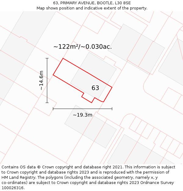 63, PRIMARY AVENUE, BOOTLE, L30 8SE: Plot and title map
