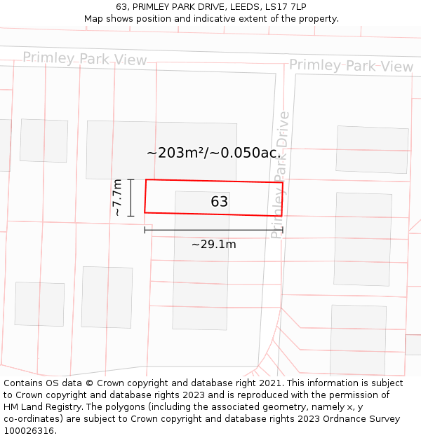 63, PRIMLEY PARK DRIVE, LEEDS, LS17 7LP: Plot and title map